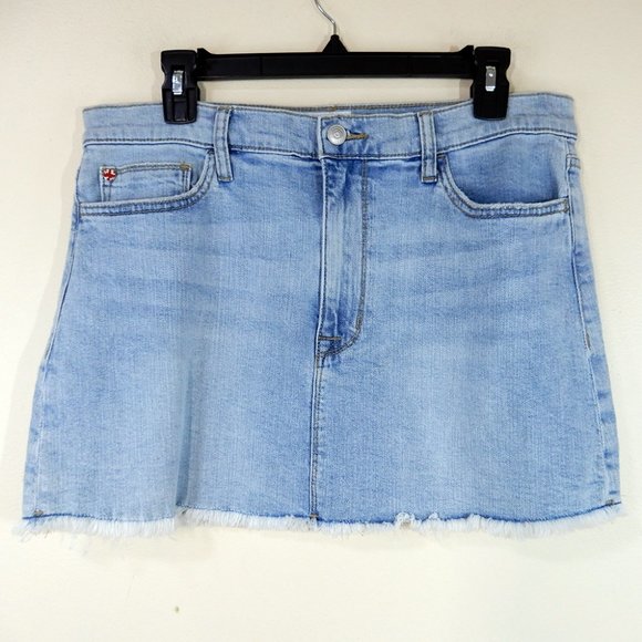 HUDSON JEANS Vivid Fringe Denim Mini SKIRT Size 30 M Blue Havana Raw Hem NEW - Picture 2 of 6